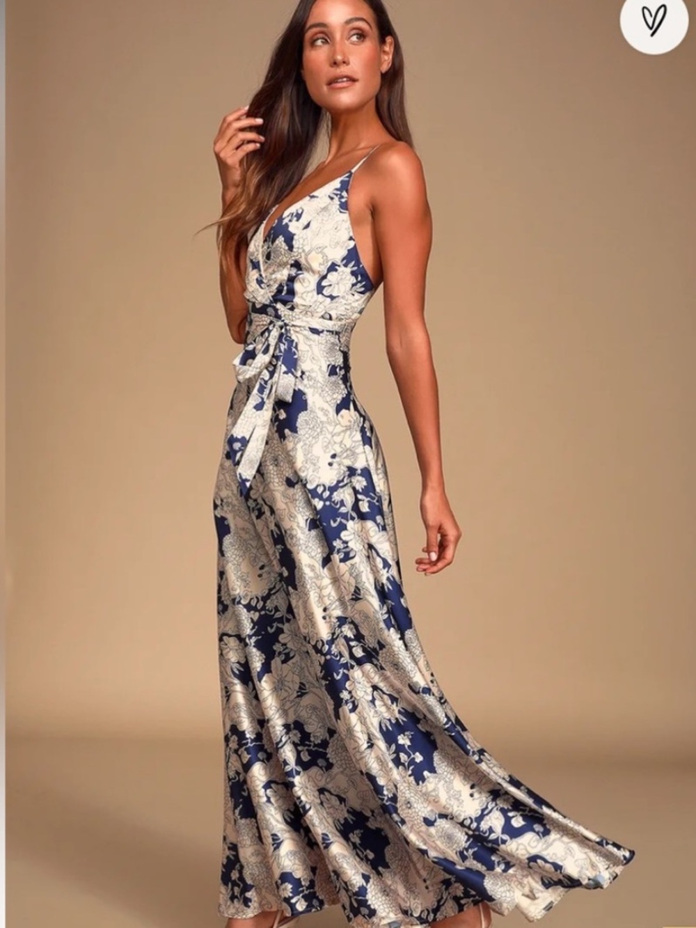 Lulu's Navy and Cream Floral Slip Maxi Dress